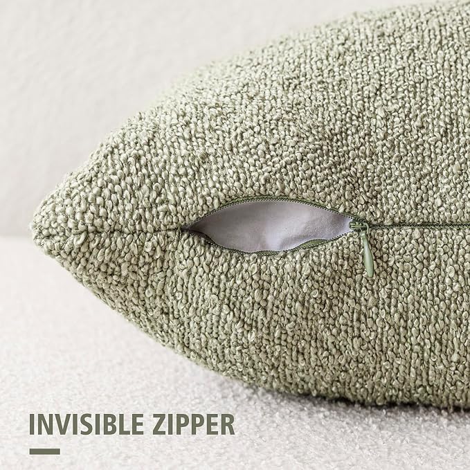 Foindtower Pack of 2 Textured Boucle Throw Pillow Covers Accent Solid Decorative Pillow Cases Cozy Woven Couch Cushion Case for Sofa Bedroom Living Room Home Decor 20x20 Inch Dirty Sage Green