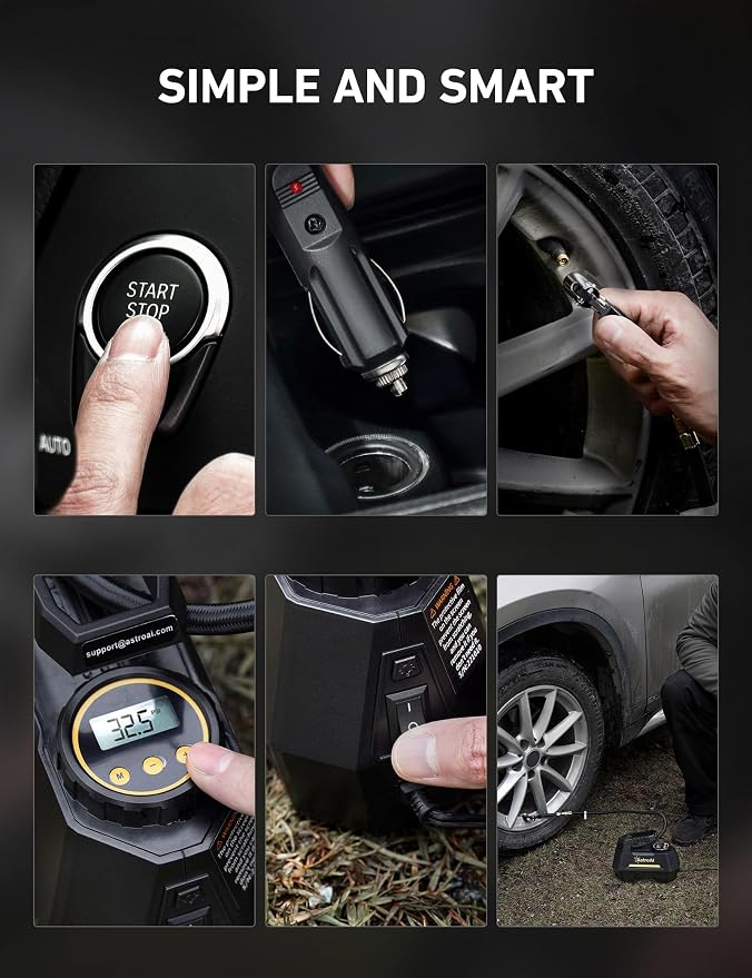 AstroAI AIRUN H1 Tire Inflator Portable Air Compressor,Fast Inflation Electric Air Pump for Car Tires-Car Accessory,9.8Ft Cord-12VDC-Powered Auto Shut-Off with Digital Pressure Gauge,LED Light,Yellow