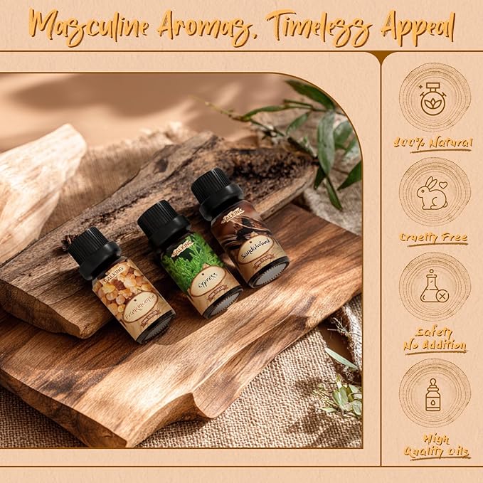 SALKING Woody Essential Oils Gift Set, Natural and Pure Aromatherapy Fragrance Oils for Diffuser, Humidifier, Massage- Frankincense, Teakwood, Sandalwood, Cypress, Cedarwood, Patchouli