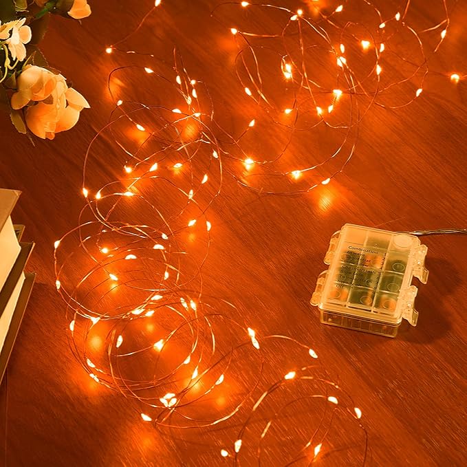 1 Pack 65.6 Ft. Battery Operated Outdoor String Lights with Remote & Timer, LED Orange Fairy Lights, Waterproof Twinkle Lights for Bedroom, Dorm, Mason Jar, Wedding, Party, Christmas