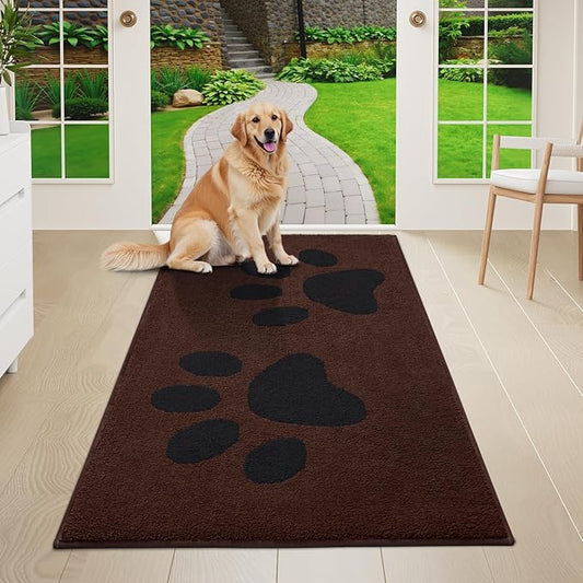 Buganda Dog Door Mat for Muddy Paws, Absorbent Dirt Trapper Washable Indoor Doormats, Non Slip Low-Profile Mud Mat for Dogs, Front Entrance Doormat for Inside Floor (47x24 Inches, Camel and Black)