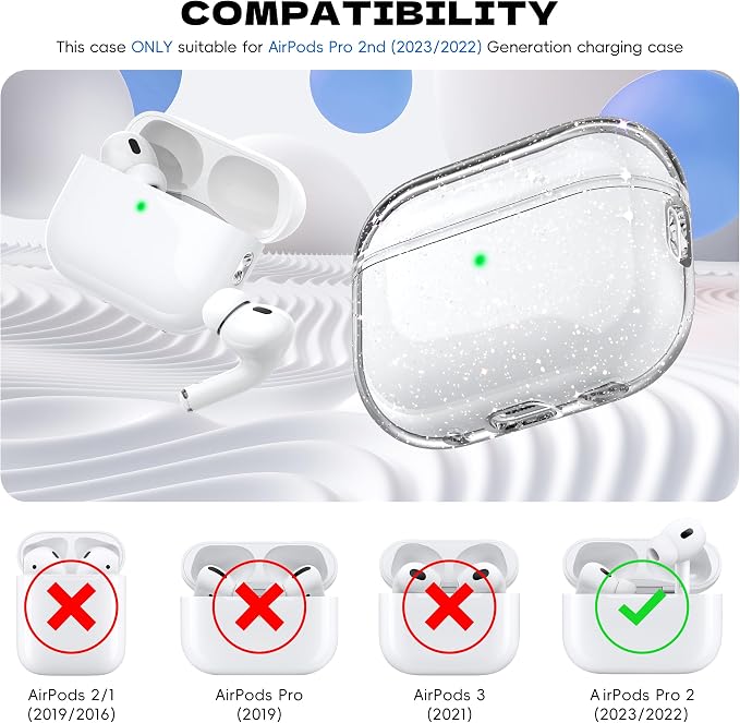 for Airpods Pro 2nd/1st Generation Case Cover, Compatible with Airpods Pro Case 2nd Gen USB C Charging Port, Clear Soft Transparent Military Grade Shockproof Case, Gitter White