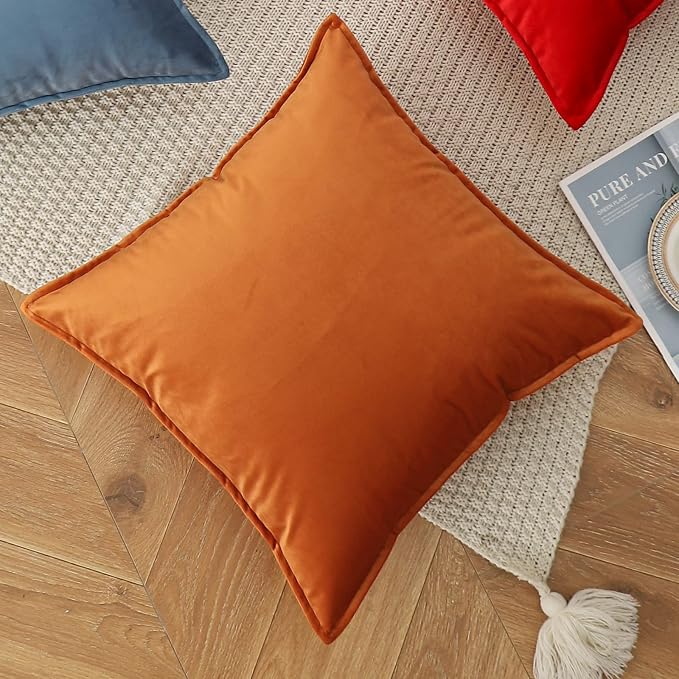 Velvet Orange Throw Pillow Covers 20”x20”Pack of 2 Soft Decorative | Square Cushion Covers for Couch Sofa Bed Livingroom Car Home Decor,50x50Cm