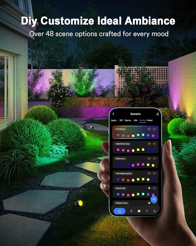 Lumary Smart Landscape Lights Gen2, 56FT Outdoor Spotlights, 6 Pack | RGBAIWW Color Changing, Warm White, IP65 Outdoor Rated, APP/Alexa/Google/Remote, 56FT Cable for Yard & Pathway