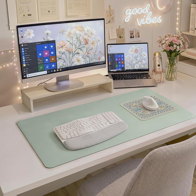 iCasso Aesthetic Small Mouse Pad, 9.5x7.9in,Home Office, Green Floral | Mini Portable Travel Mousepad, Anti-Slip and Comfortable Cloth Mouse Mat with Stitched Edges for Computer, Home