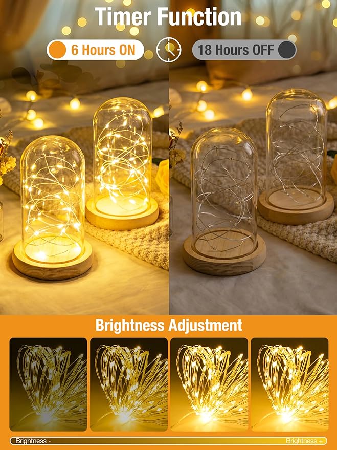 btfarm 4 Pack Fairy Lights Battery Operated with Timer, 16FT 50LED Twinkle String Lights Battery Powered 8 Modes Dimmable, Wire Mini Light Waterproof for Indoor Bedroom Wedding Christmas, Warm White