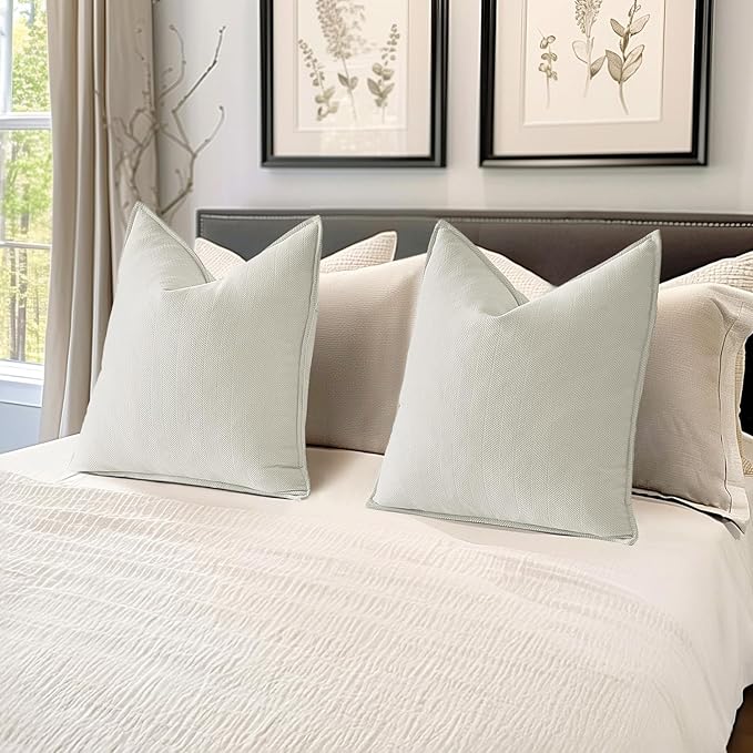 MIULEE Pack of 2 Cream White Decorative Chenille Pillow Covers 16x16 Inch | Soft Couch Throw Pillows,Farmhouse Cushion Covers with Elegant Design for Sofa,Bedroom,Living Room,Spring Home Decor
