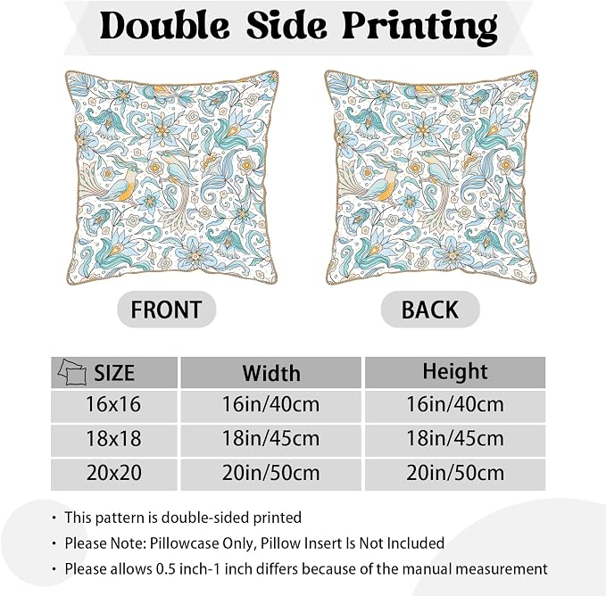 KSLIDS Vintage Floral Soft Velvet Throw Pillow Covers Set of 2 Blue Yellow Flower Birds Decorative Pillow Covers 20x20 Inch Chinoiserie Country Pillow Case for Sofa Couch Bedroom Farmhouse Home Decor
