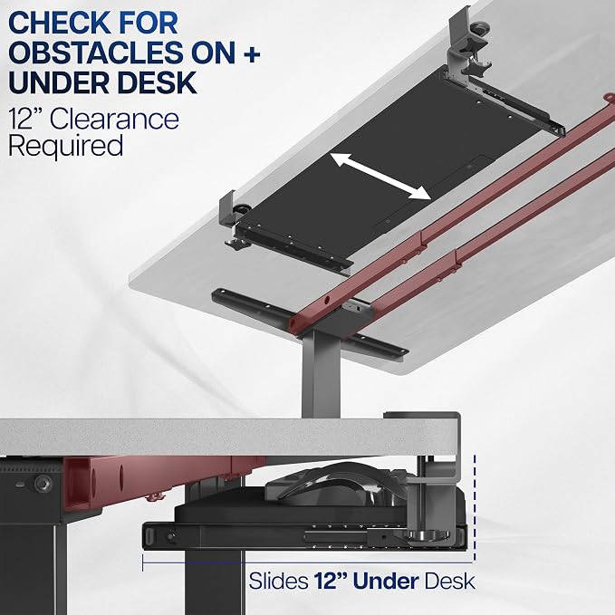 VIVO Large Clamp-on Computer Keyboard and Mouse Under Desk Slider Tray, 27 x 11 inch Pull Out Platform Drawer, Gray, MOUNT-KB05GY | Keyboard Tray for Typing, Slide Out Platform, Extra Sturdy C-Clamp Mount System, Computer Drawer, Black Frame