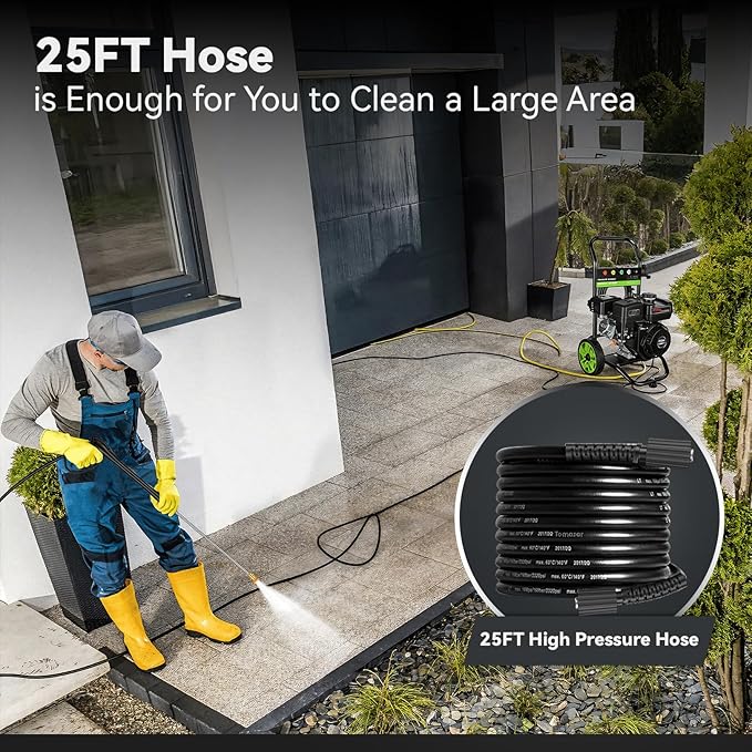 4200PSI Professional Gas Pressure Washer, 4GPM 212CC 7.0 HP 8" Wheels Commercial Gas Power Washer with 1L Foam Bottle 5 Nozzles 25FT Hose for Home Car Fence Driveway (EPA/CARB/ETL Compliant), Black