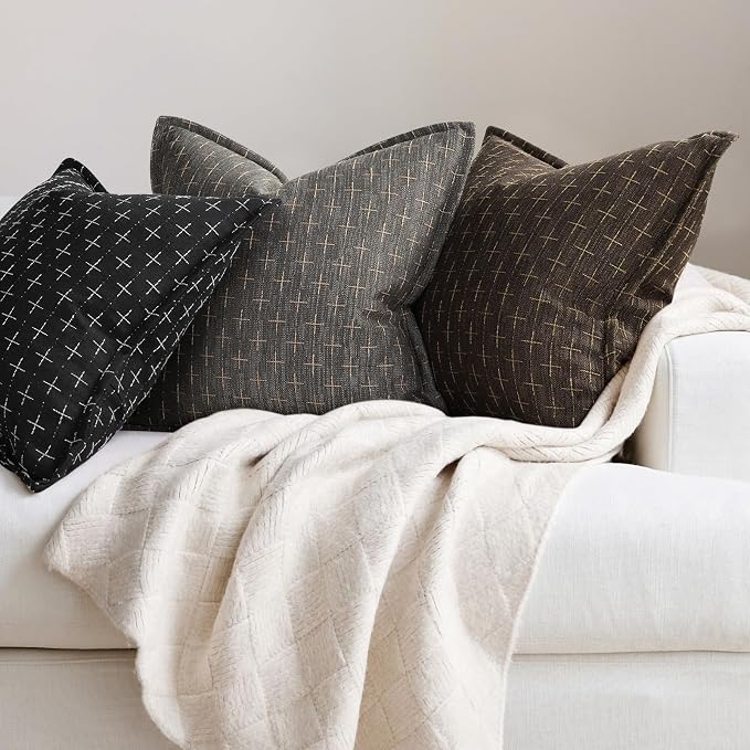 Pillow Covers 24x24 Set of 2 Soft Polyester Textured Pillow Covers with Stylish Flange Edge Cozy Farmhouse Throw Pillows for Couch Bed Sofa Living Room
