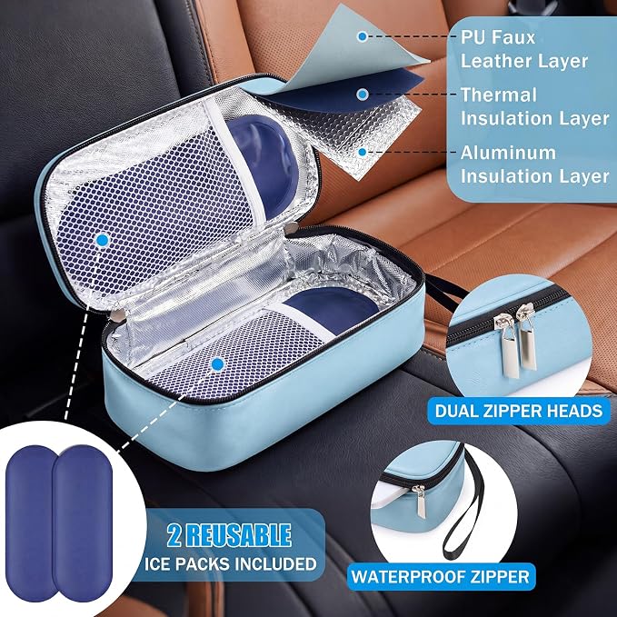 Phone Cooler Bag for Beach, Portable Phone Cooling Pouch with 2 Reusable Ice Packs, Keeps Cool in Extreme Heat for Car Pool Hiking, Extends Battery Life, Fits All Smartphones(Blue,PU)