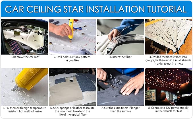 16W Starlight Headliner Kit Mixed 450pcs 13.1ft, Twinkle Compact Size Fiber Optic Star Lights for Car Interior Roof with APP/Remote Control