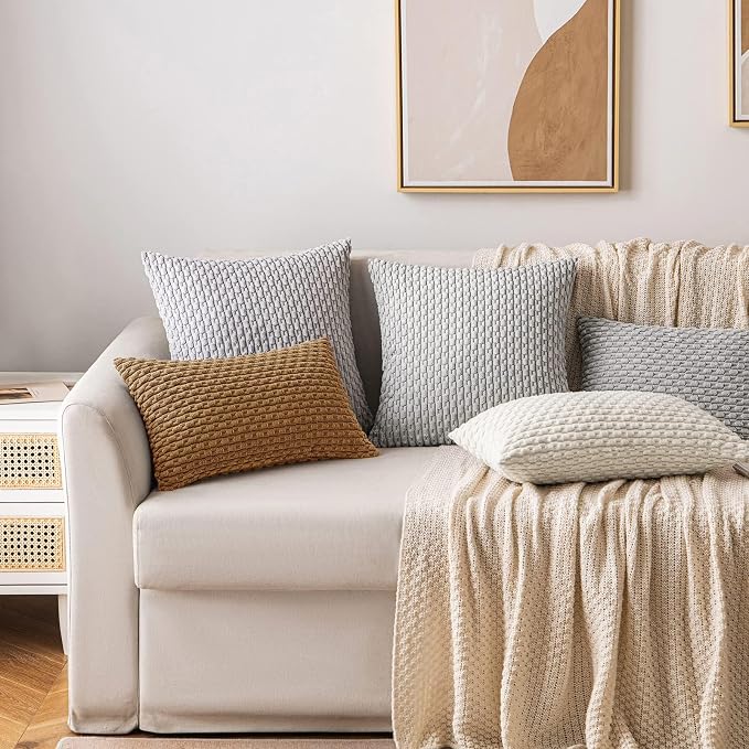 MIULEE Decorative Throw Pillow Covers 20x20 Light Coffee Textured Corduroy | Pack of 2 Striped Pillow Covers Modern Farmhouse Fall Home Decor for Couch Bed Sofa Living Room