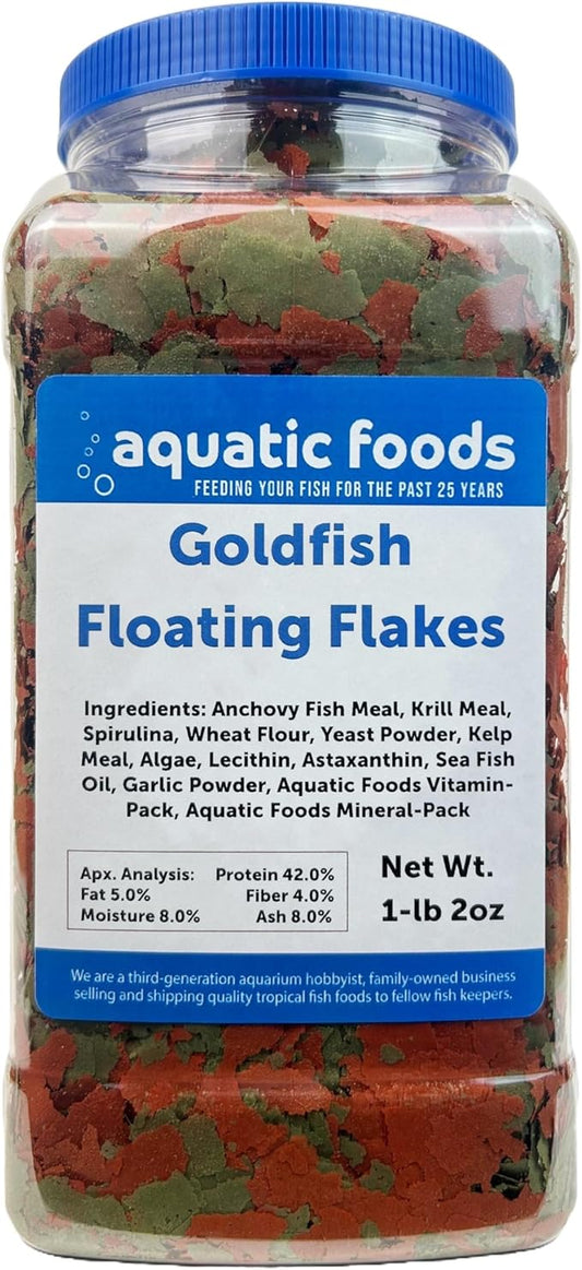 Aquatic Foods Inc. Goldfish Flakes, Premium Smaller Flakes for Aquarium Goldfish, Koi & Pond Fish- AFI Goldfish Flake…1-lb 2oz Lg Jar