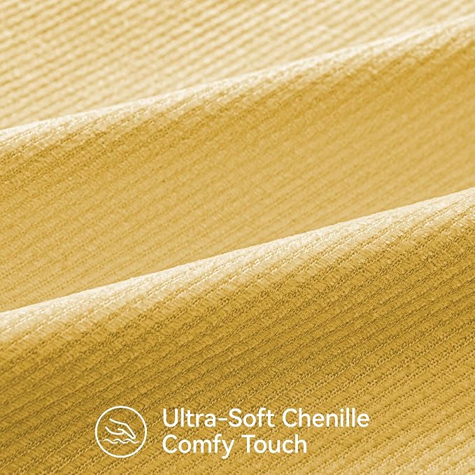 Fall Decorative Throw Pillow Covers Pack of 2,22x22 Inch Mustard Yellow | Twill Chenille Cushion Covers for Sofa Living Room Couch Bed