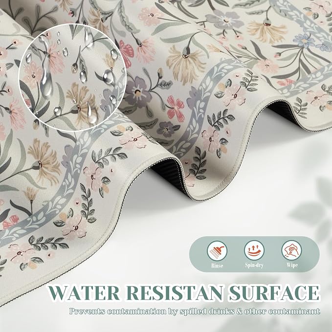 iCasso Aesthetic Mouse pad,23.6x13.7 Desk Pad Mat, Gray Floral | Desk Matt for Desktop, Anti-Slip Mousepad with Stitched Edges for Laptop Computer Keyboard