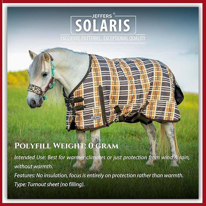 Jeffers Pony Poppins Solaris 1200 Denier Turnout Blanket Brown & Cream Plaid 48" - Waterproof, Breathable Horse Blanket with 0 gram Polyfill, No Insulation, Ideal Protection for Wind & Rain,