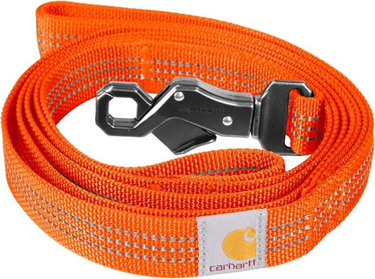 Carhartt Dual Handle Dog Leash, Durable Nylon Webbing Fabric W/Secure Metal Trigger Claw Clasp, Hunter Orange, Large