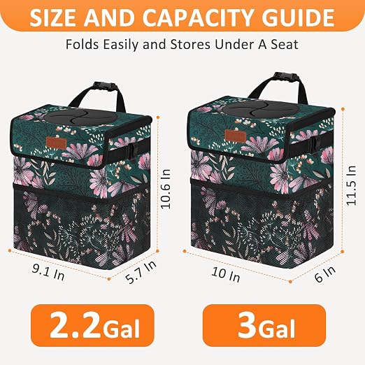 Vankor Car Trash Can for Car Cute, Bag Bin Hanging Waterproof Automotive Garbage Cans Leak Proof Vehicle Trash Can Navy Floral