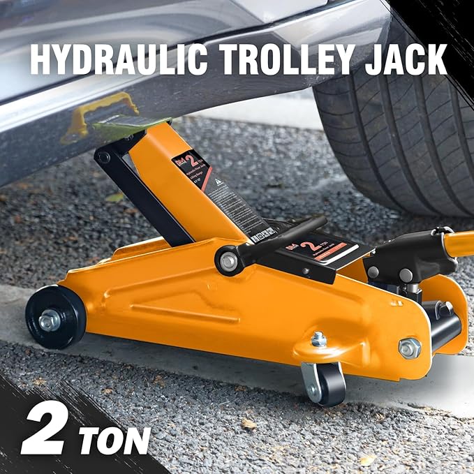 PM PERFORMOTOR Low Profile Hydraulic Trolley Service/Floor Jack, 2 Ton (4000 lbs) Capacity, Lifting Range 5.1"-13",Orange,PM-TOL-FJ20-OG