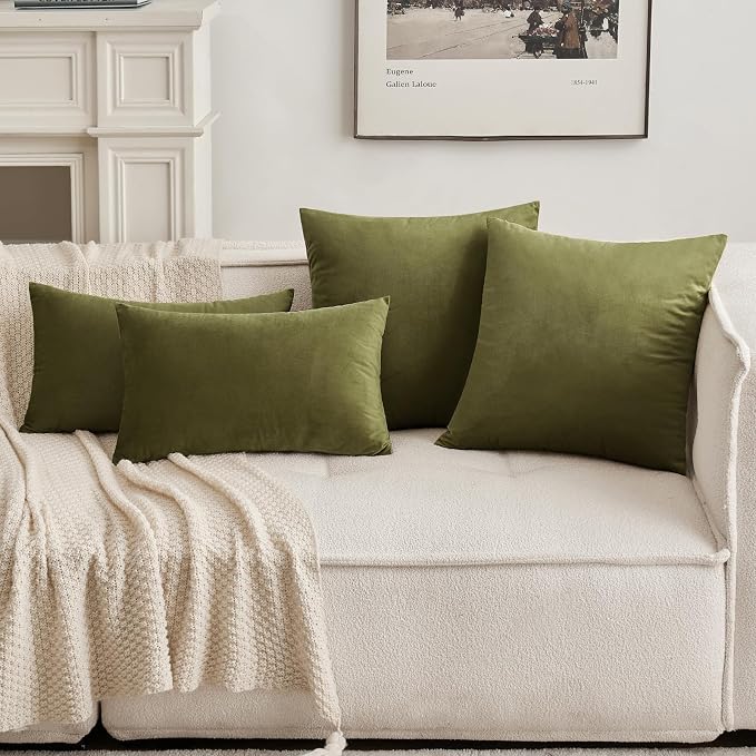MIULEEVelvet Soft Euro Throw Pillow Covers 24x24 Inch Light Olive Green | Pack of 2 Solid Decorative Euro Sham, Modern Luxury Home Decor, for King Bed Sofa Couch Bedroom Livingroom