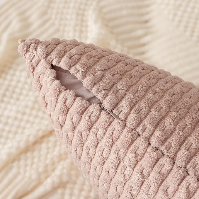 Kevin Textile Soft Corduroy 20"x54" Body Pillow Cover 1 Pack, Light Pink | Boho Stripe Plush Corduroy Decorative Oblong Cushion Cover Modern Farmhouse Home Decor for Sofa Couch Bed Chair