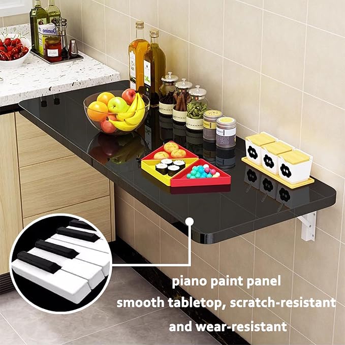 Laundry Folding Table, wall Mounted Desk, Floating Desk for Wall Small Spaces, Wall Mount Fold Down Table for Home Office Study Work Bench, Kitchen Dining (Black 31.5 * 15.7inch