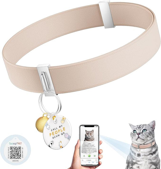 Cat Collar with Bell, Stretch Elastic Quick Release, Non Breakaway Lightweight Kitten Collar for Girl Boy Cats, Pet Supplies,Gifts,Accessories, Khaki