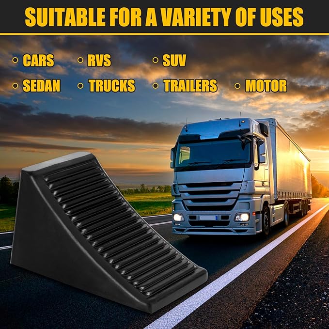2 Pack Heavy Duty Wheel Chocks, Solid Rubber RV Wheel Chock for Trailers, Black Tire Chocks for Cars, Truck,Travel Trailers, Camper and ATV, 6.5" x 3.6" x 3.7"