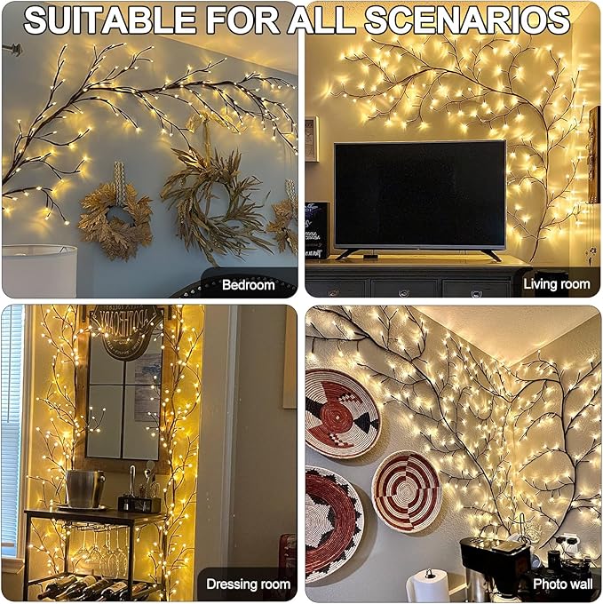 Enchanted Willow Vine Lights with Remote, Christmas Decorations DIY Vines for Room Decor, 142 LEDs Artificial Plants Tree Branches,8 Modes Vines Lights for Bedroom Wall Home Party Wedding Decor(1PCS)