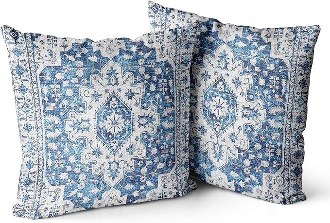 Snycler Boho Throw Pillow Covers 26x26 inch Set of 2 Blue Boho Rug Carpet Double Sided Pattern Cotton Soft Pillow Case Cushion Cover Pillowcase for Couch Sofa Bed Decorative