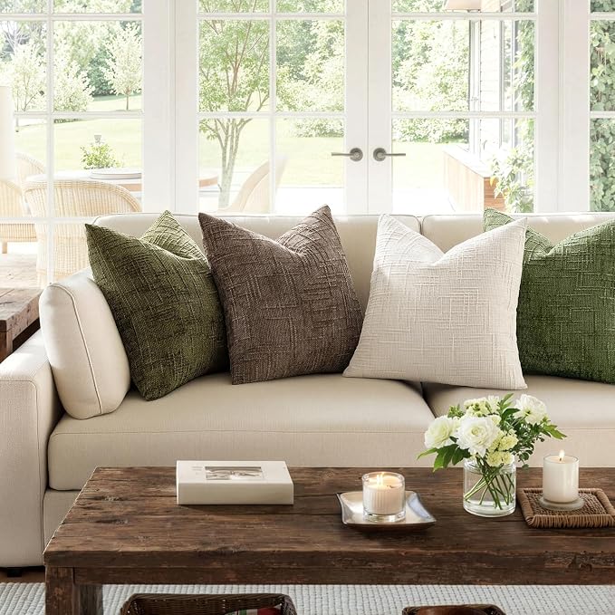 MIULEE Chenille Textured Lumbar Throw Pillow Covers Cream White 12x20 | Set of 2, Slubby Decorative Pillows, Boho Farmhouse Home Decor, Modern Neutral Cushion Covers for Couch Sofa Bed Living Room