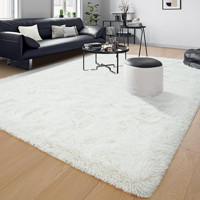 Tepook Area Rugs 9x12 for Living Room, Super Soft Fluffy Rugs for Bedroom, Modern Shaggy Rug Fuzzy Carpets for Kids, Plush Indoor Nursery Home Decor Rug with Non-Slip Bottom, Cream White