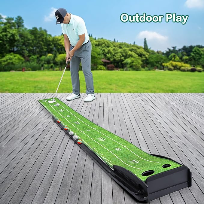 Golf Putting Green Indoor Putting Green Set with Putter & 6 Balls, Putting Practice Mat with Auto Ball Return System Suitable for Office, Backyard, Patio, Golf Gift for Men