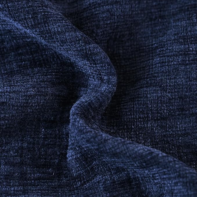 CaliTime Decorative Couch Throw Pillow Covers 18 X 18 Inches Navy Blue | Pack of 2, Cozy Chenille Cushion Cases, with Pom Poms for Sofa Bed Living Room Farmhouse Home