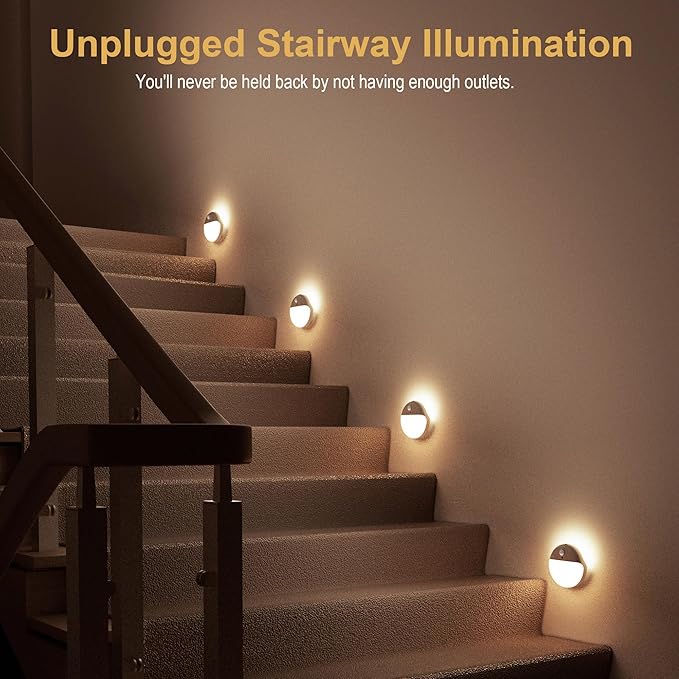6 Pack Stair Lights Indoor, 2.6" Small Stick on Lights, Dimmable Motion Sensor Night Light, 3 Light Modes, Portable Battery Night Light for Corners, Cabinet, Toilet, Bedroom, Kids, Warm White