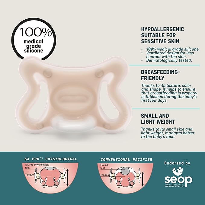 Suavinex Zero Zero Silicone Baby Pacifier w/SX Pro Physiological Pacifier Nipple, (0-6m), 2Pk Fair