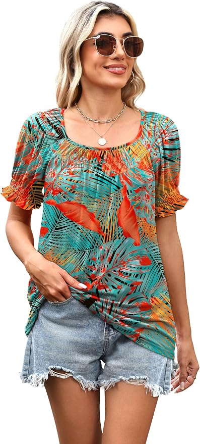 WIHOLL Womens Short Sleeve Square Neck Summer Tops Dressy Casual Blouses Trendy Clothes 2026