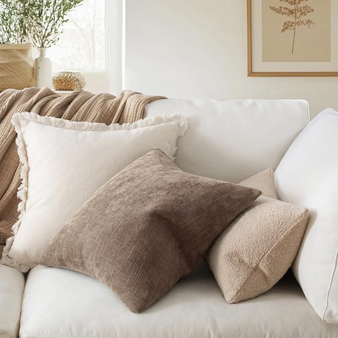 MIULEE Textured Chenille Throw Pillow Covers 22x22 Inch Taupe Grey | Pack of 2 Decorative Soft Throw Pillows, Solid Textured Cushion Covers, Modern Home Decor for Couch Sofa Bedroom Living Room
