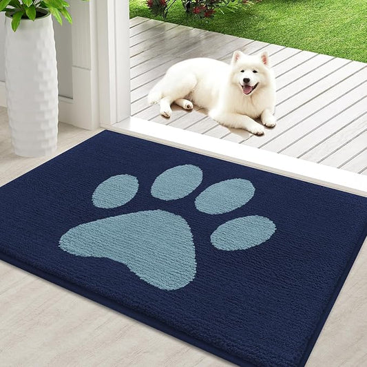 Buganda Dog Door Mat for Muddy Paws, Absorbent Dirt Trapper Non Slip Indoor Doormats, Washable Low-Profile Mat for Mud Dogs, Entryway Carpet for Inside Floor (36x24 Inches, Dark Blue)