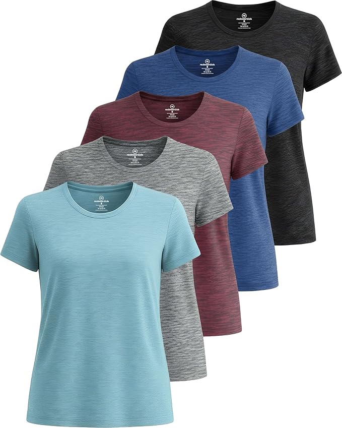 5 Pack Women's Dry Fit Short Sleeve Athletic Gym Workout Running Tops | Available in Plus Size, Exercise, Sports, Fitness, Quick Dry, Cooling, Moisture Wicking, Loose Basic Tees, Yoga, Pilates