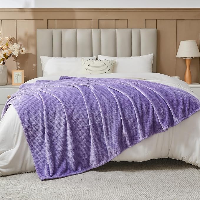 NEWCOSPLAY Fleece Leaves Pattern Throw Blanket, Lavender, 50"x60" | Super Soft Throw Blanket, Lightweight Cozy Bed Sofa Blanket, Premium Silky Flannel Fleece, Travel Blanket for All Season Use