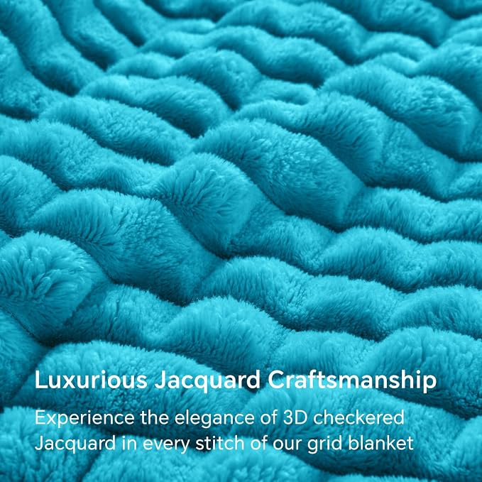 BEDELITE 3D Checked Teal Fleece Throw Blanket for Couch, 50x60 Inches | Soft Warm Fuzzy Fluffy Blanket for Bed Sofa, Lightweight Plush Cozy Blankets for Home Room Decor, Gift for Women, All Season