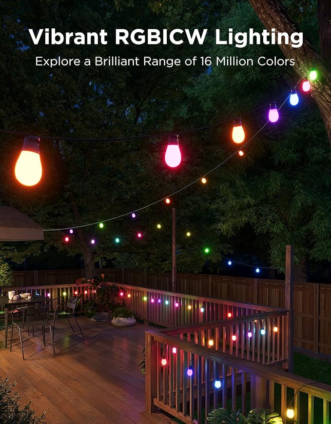 Govee S14 Bulb Outdoor String Lights 2, 96ft RGBICWW, 30 LED Bulbs, IP66 | Patio Lights with 111 Scene Modes for Patio, Backyard, Garden, Compatible with Alexa, Google, Matter, APP Control