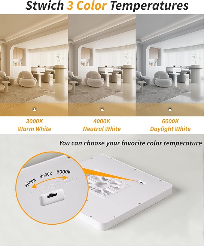 Square Led Flush Mount Ceiling Light,16 Inch 40w 3820lm led Light 3000k,4000k,6000k CCT Selectable,Flat Panel Super Slim Led Ceiling Light Fixture,for Living Dining Kitchen Bedroom Room (1Pack-White)