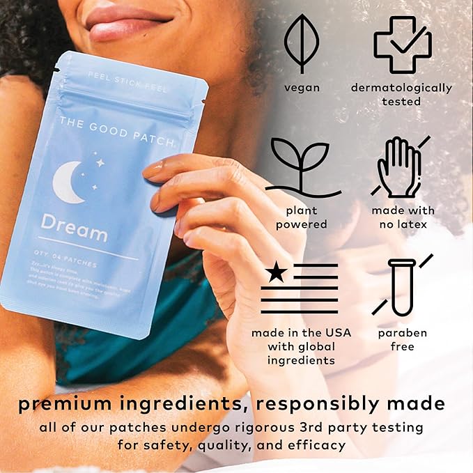 The Good Patch Plant Powered Sleep Support - Sustained Release Dream Patch with Melatonin, Hops, Valerian Root (16 Total Patches)
