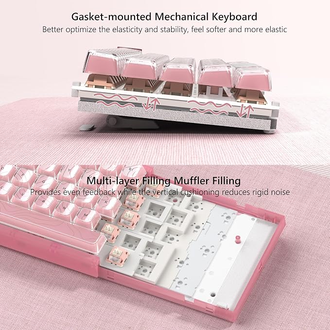 Womier 60% Percent Keyboard Pink Mechanical QMK/VIA Gaming Keyboard | Creamy Keyboard Topographic, Hot Swappable Gasket Mount RGB Wired Key board & Translucent Keycaps (VK66 PRO)