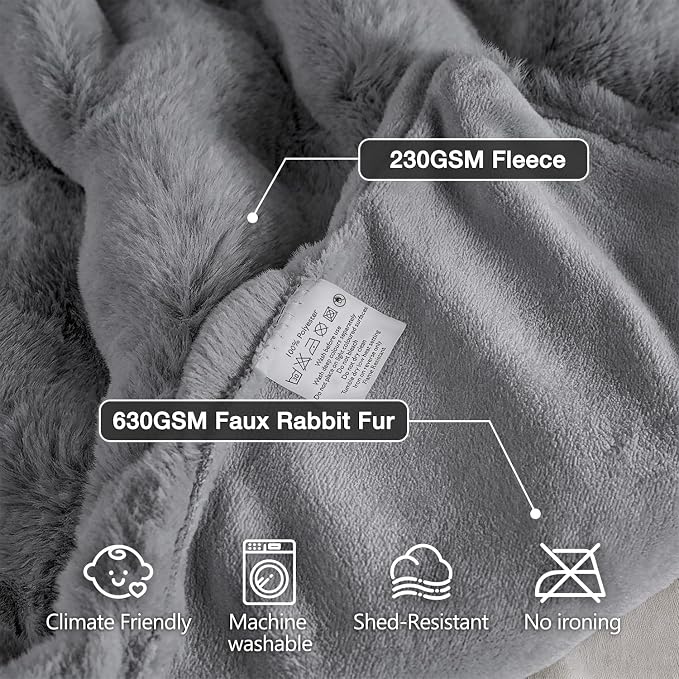 ORINOVA Grey Throw Blanket for Couch Soft Fuzzy Faux Fur Bubble Fluffy Plush Blankets for Women Sofa Accent Warm Cozy 50x60 Blanket for Living Room Bedroom Home Decor