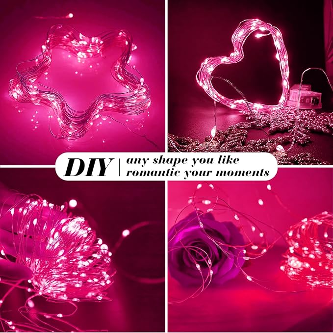 ZGWJ 12 Pack Fairy Lights Battery Operated, 7ft 20 Mini LED Fairy String Lights Silver Wire 3 Modes for DIY, Parties, Wedding, Bedroom, Halloween Christmas Decoration Pink